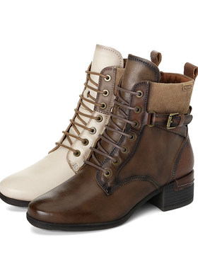 专柜正品Pikolinos派高雁22冬季多材质拼接拼色马丁靴PA222703