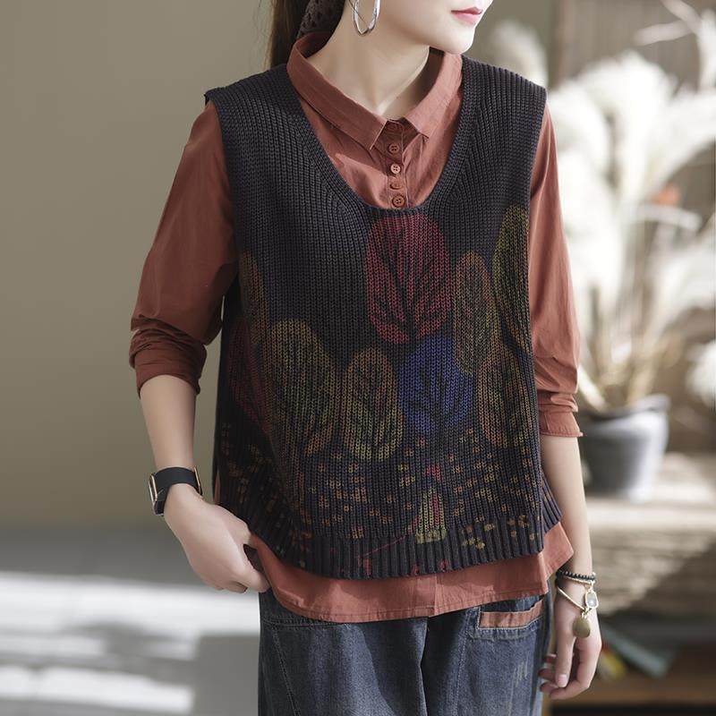 MONLOUVE宽松外穿针织马甲毛线背心女士春秋2025新款大码胖mm马夹