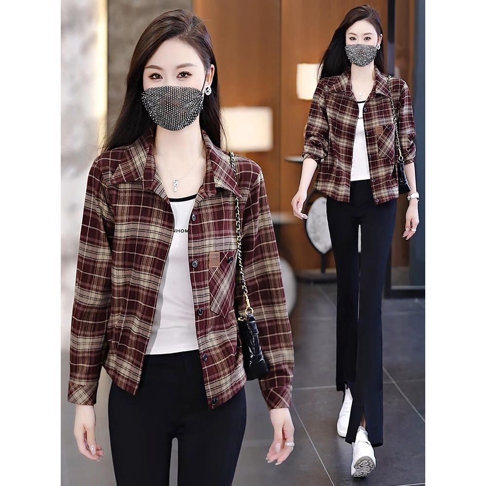 MONLOUVE时尚短外套女士2025秋季新款洋气显瘦格子休闲百搭翻领通