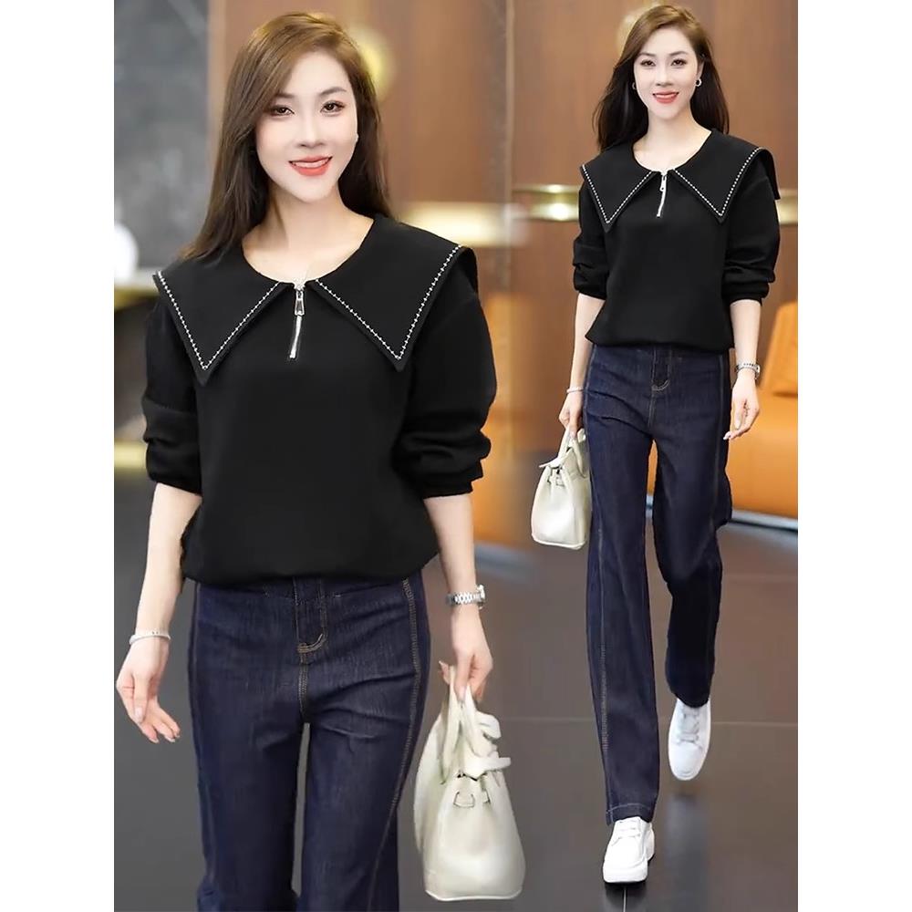 MONLOUVE时尚长袖卫衣女2025秋季新款洋气显瘦宽松休闲翻领百搭打