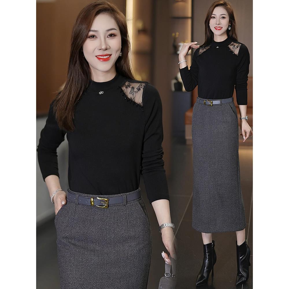 MONLOUVE气质高级感镂空拼接长袖上衣女2025秋冬季新款洋气显瘦修