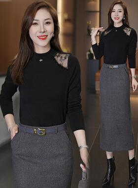 MONLOUVE气质高级感镂空拼接长袖上衣女2025秋冬季新款洋气显瘦修