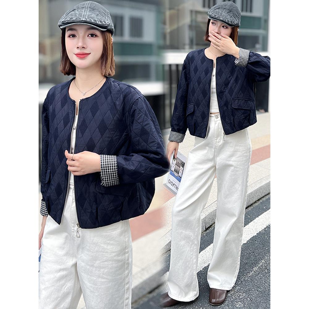 MONLOUVE巨好看的早秋外套2025秋季新款韩版气质圆领百搭加厚格纹