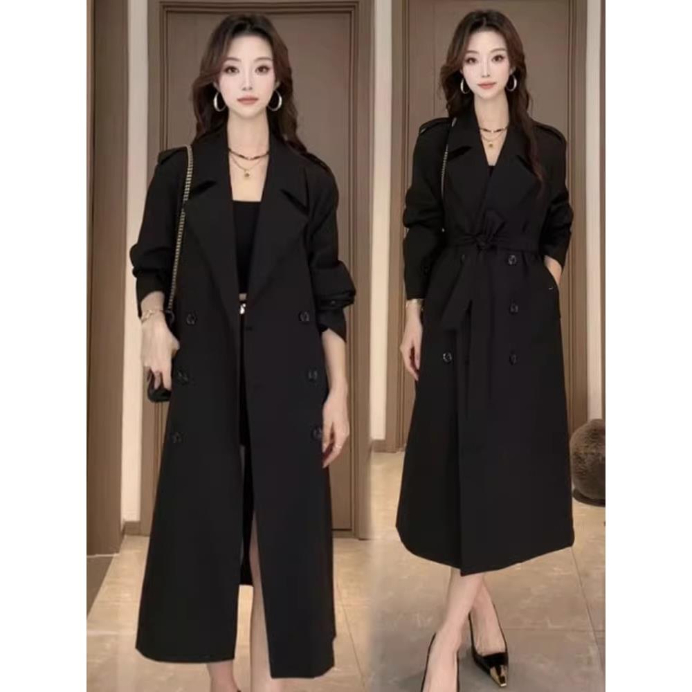 MONLOUVE风衣外套女2025秋季新款韩版时髦洋气双排扣过膝长款系带