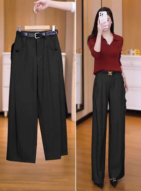 MONLOUVE阔腿西装裤女2025新款休闲裤秋冬季长裤子高腰显瘦垂感直