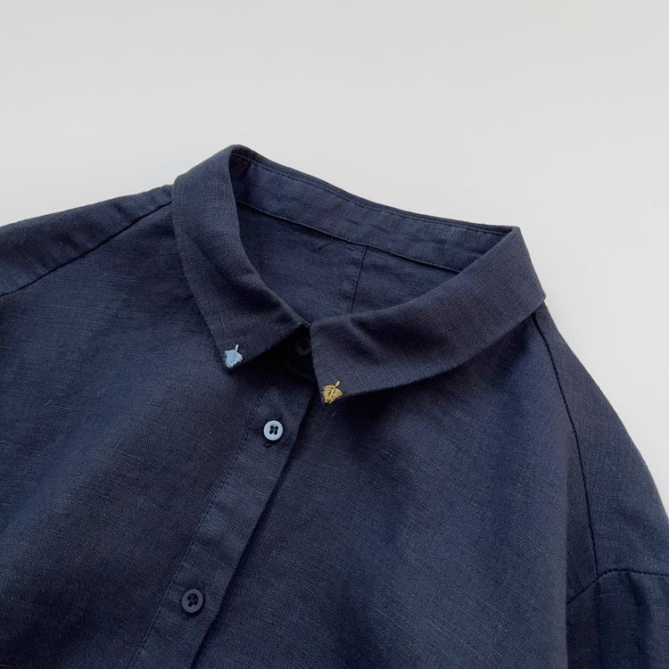 MONLOUVE日系文艺范长袖衬衫女春秋宽松休闲小众绣花翻领开衫上衣