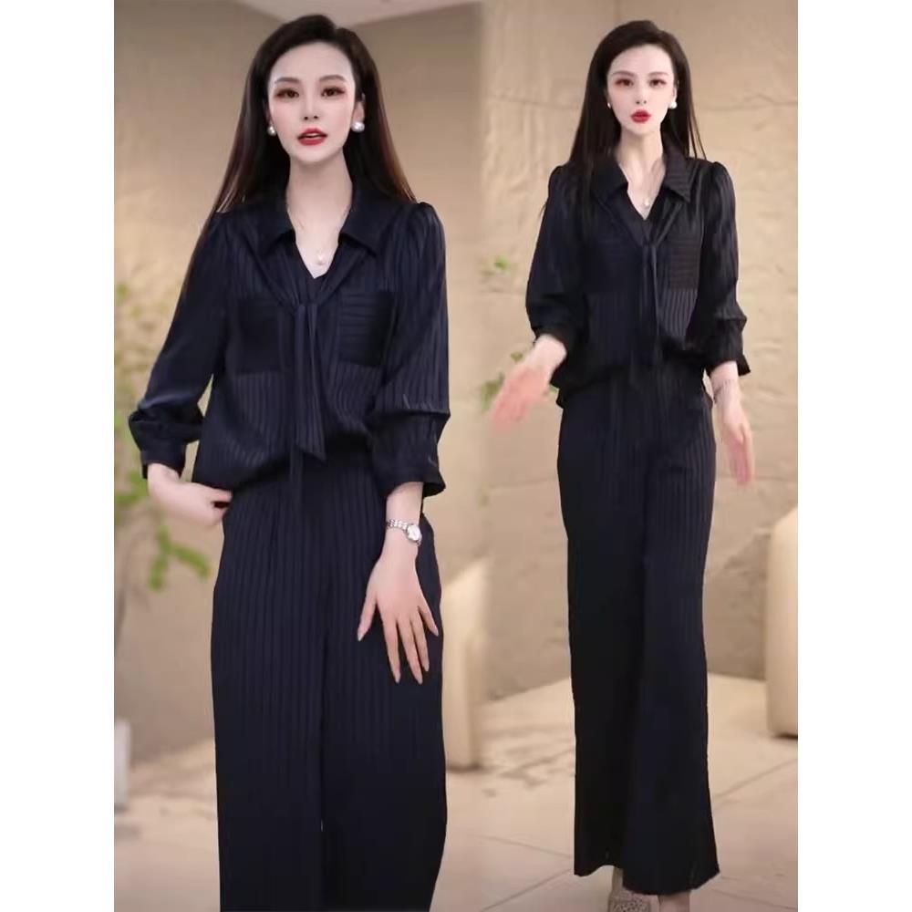 MONLOUVE时尚套装女2025秋季新款时髦洋气设计感长袖衬衫阔腿裤气