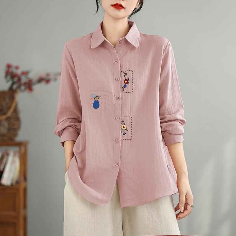 MONLOUVE广东普宁刺绣长袖衬衫女2025早秋新款轻奢高级感上衣衬衣