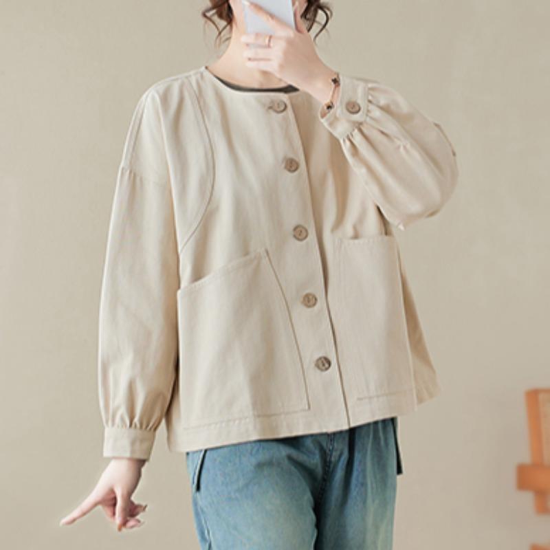 MONLOUVE文艺休闲纯色质短外套女春秋宽松大码长袖夹克洋气妈妈开