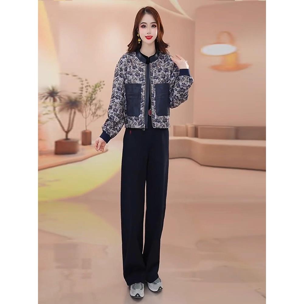 MONLOUVE时尚印花短外套女士2025秋季新款气质时髦休闲百搭拉炼夹