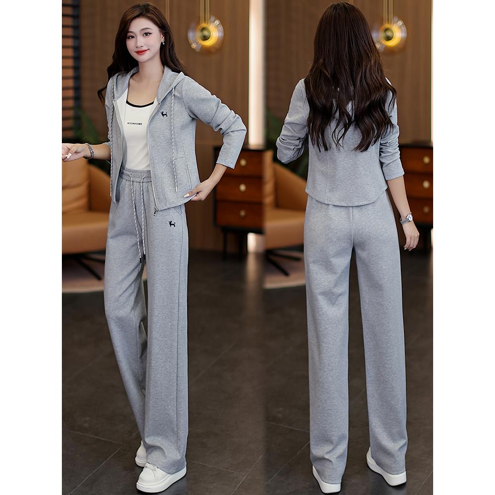 MONLOUVE时尚休闲套装女2025秋季新款气质短款连帽修身外套直筒裤