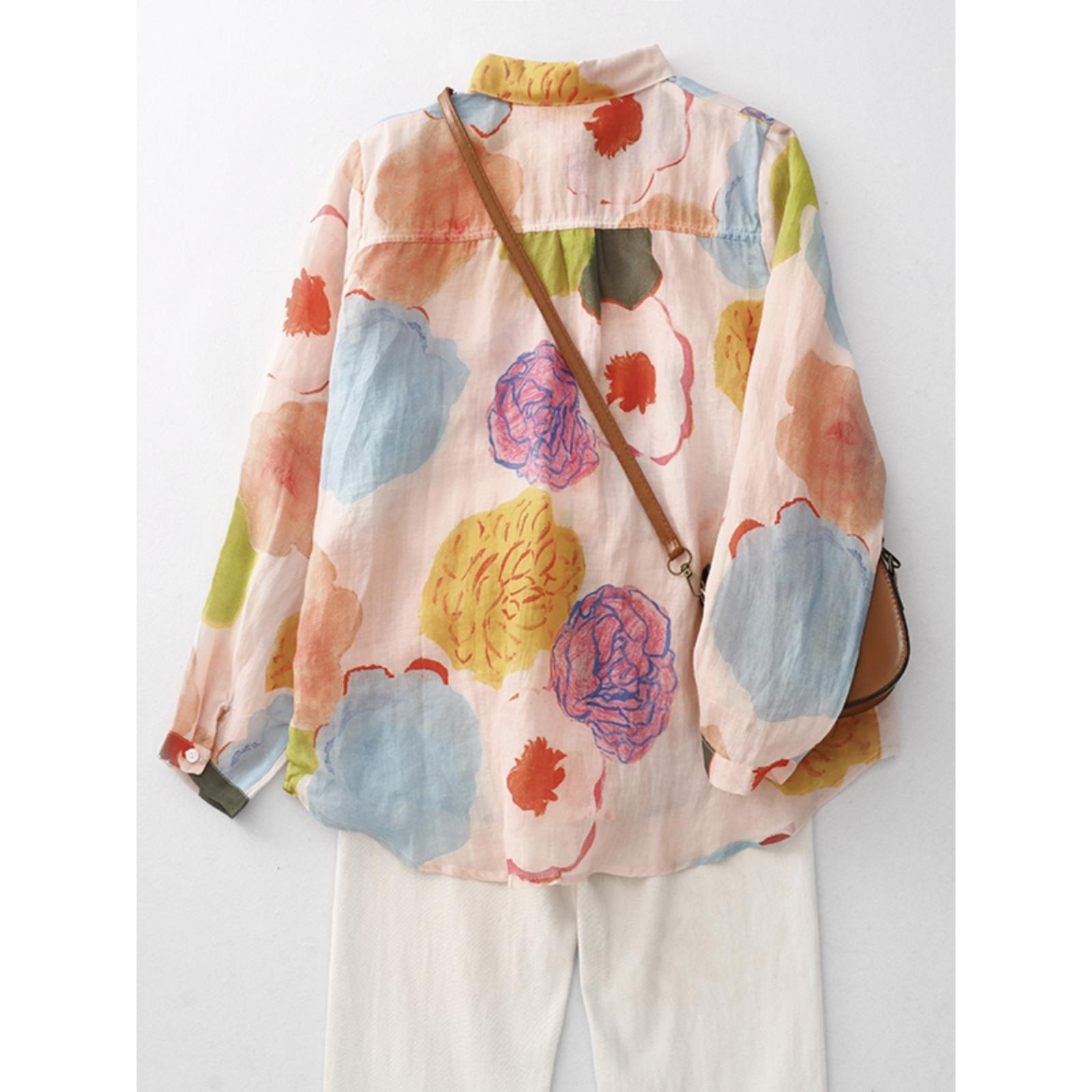 MONLOUVE覆古印花长袖衬衫女2025春秋设计感小众休闲宽松显瘦上衣