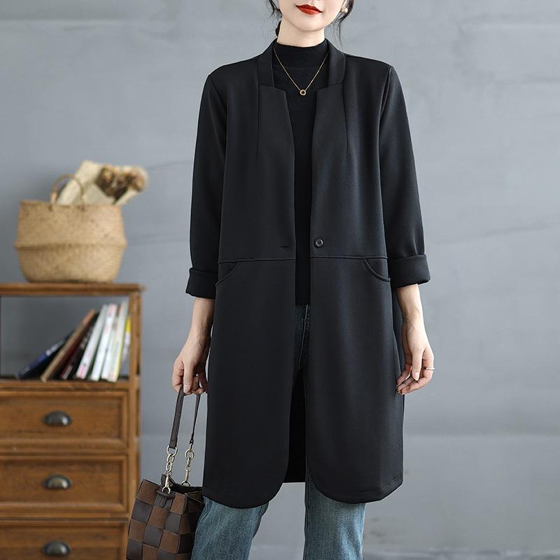 MONLOUVE大码中长款遮屁股西装外套2025春秋新款妈妈减龄宽松风衣