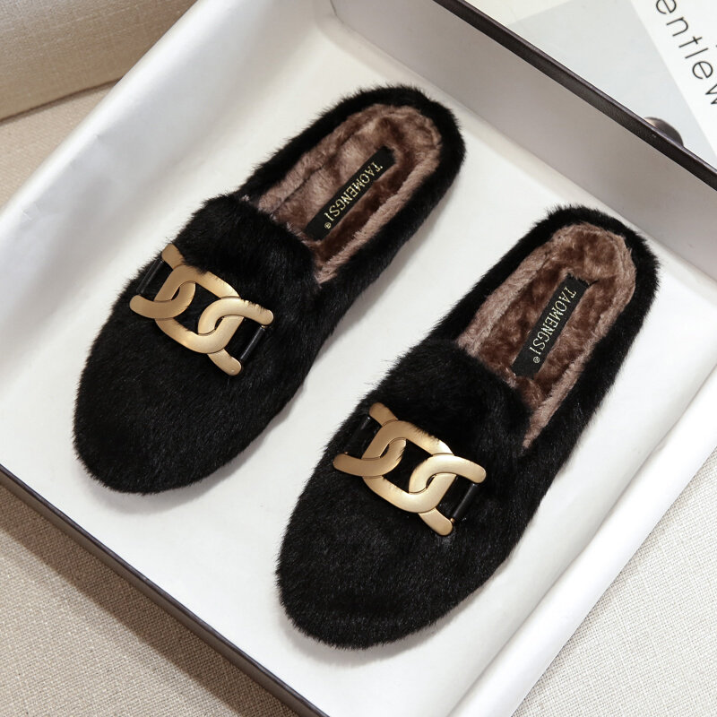 厚底白色毛毛拖鞋女秋冬外穿小码33 34加绒棉鞋42大码棉拖41一43