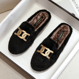 厚底白色毛毛拖鞋女秋冬外穿小码33 34加绒棉鞋42大码棉拖41一43