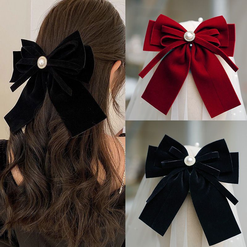 气质发夹新娘敬酒服头饰仙美丝绒蝴蝶结发饰网红韩式发卡弹簧夹女