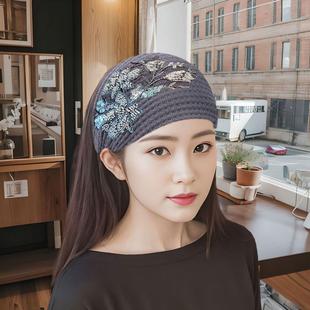 秋冬款包头帽女士新款洋气时尚盘发遮白发头巾帽民族风帽子女宽边