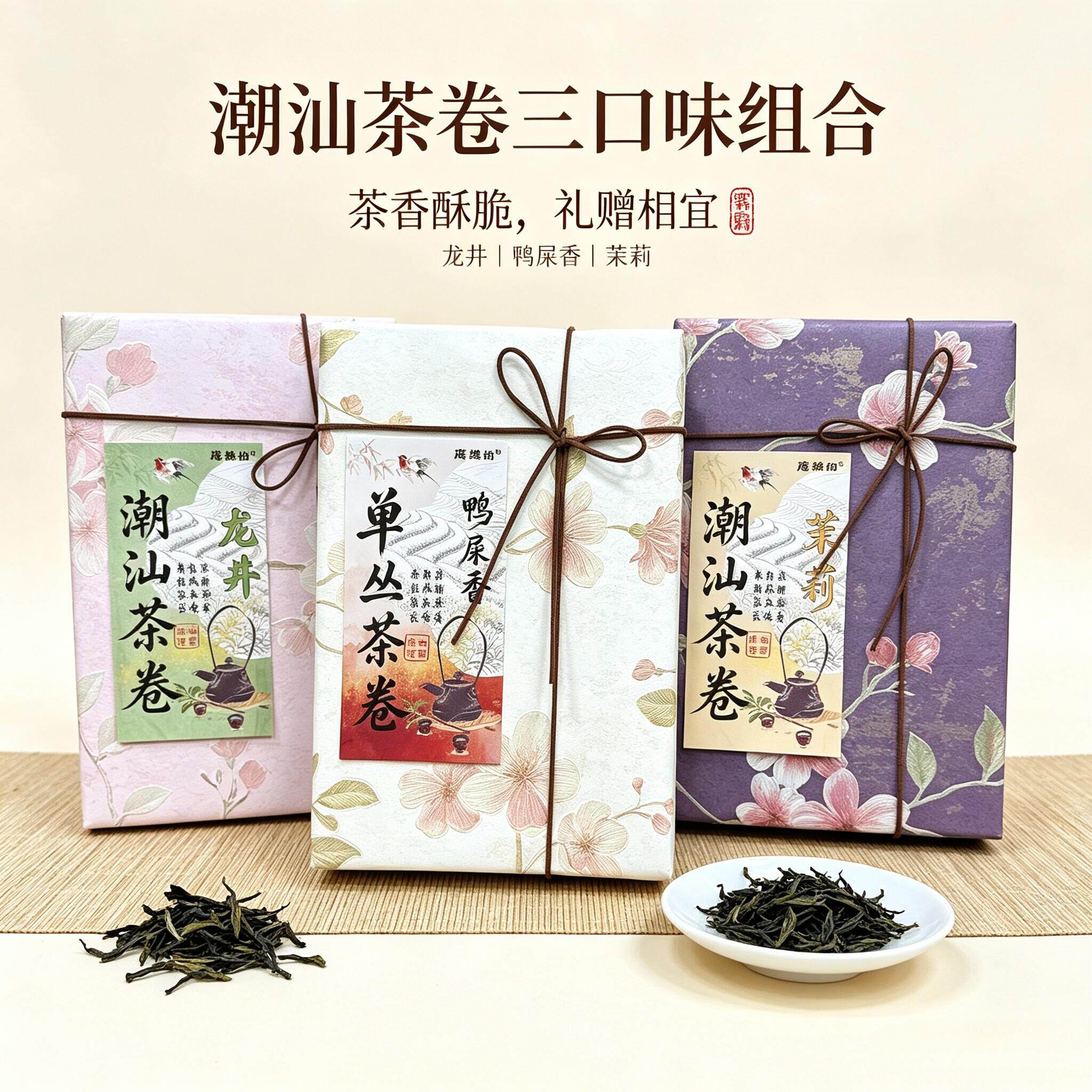-潮汕茶卷单枞鸭屎香茶酥卷休闲茶点茉莉龙井潮汕伴手礼盒糕点心