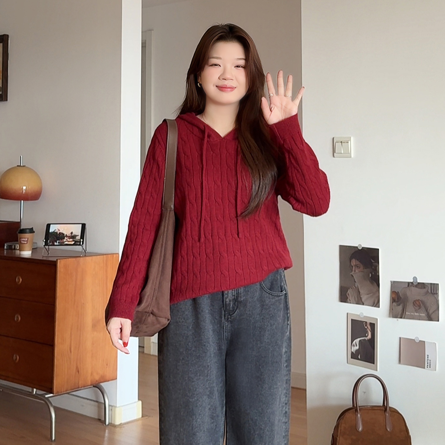 大码mm秋冬休闲连帽麻花针织毛衣