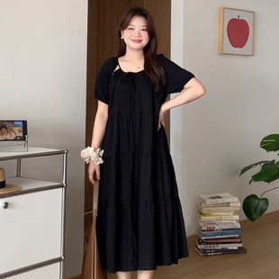 甜美遮肉巨显瘦短袖 女装 夏季 0223 镂空连衣裙 喵喵 微胖 胖mm大码