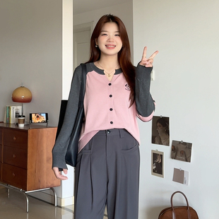 撞色慵懒风巨显瘦休闲针织衫 微胖 适合胖mm秋季 女装 9291 喵喵大码