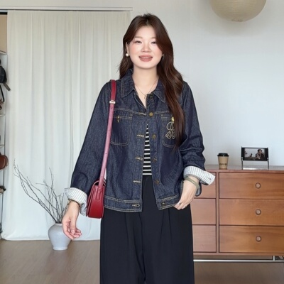 大码女装胖mm休闲巨显瘦牛仔外套