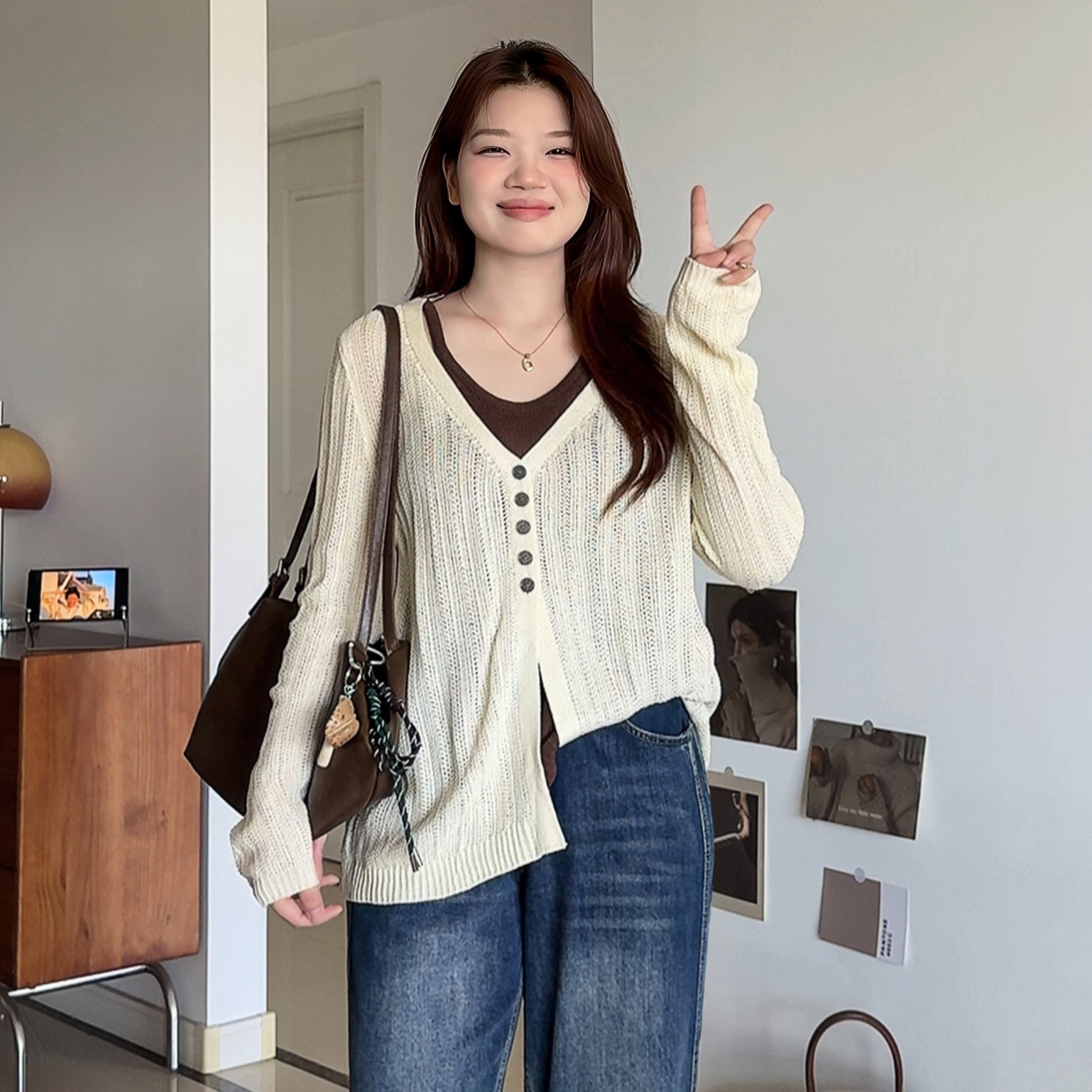 微胖的喵喵大码女装胖mm春装穿搭设计感时尚假两件针织衫上衣8635