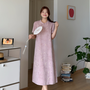 喵喵新中式 2025新款 微胖 国风女装 显瘦旗袍连衣裙3740 大码 mm夏季