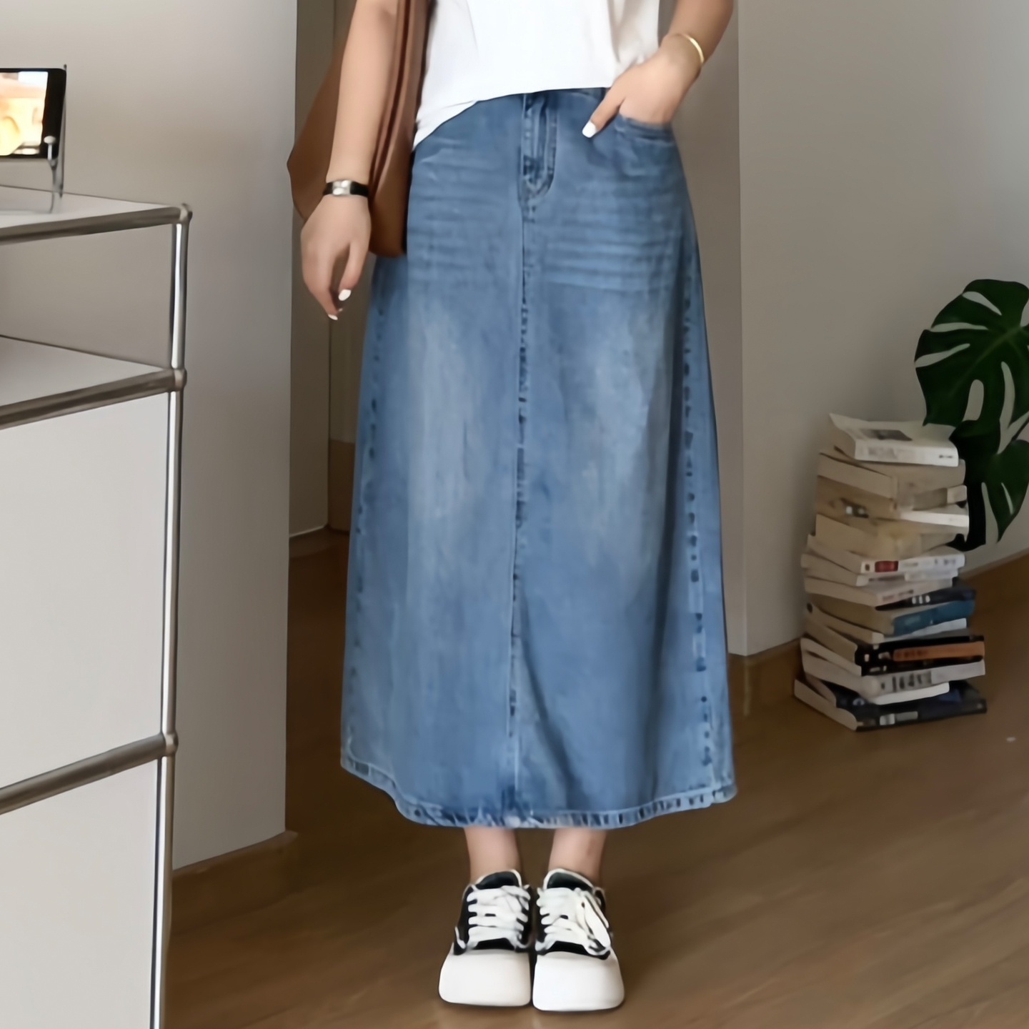 微胖的喵喵 大码女装mm夏季高腰遮胯宽松显瘦牛仔半身裙长款 2223
