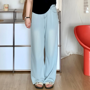 喵喵 女装 微胖 大码 8591 梨形mm夏季 休闲遮胯显瘦冰丝直筒阔腿裤