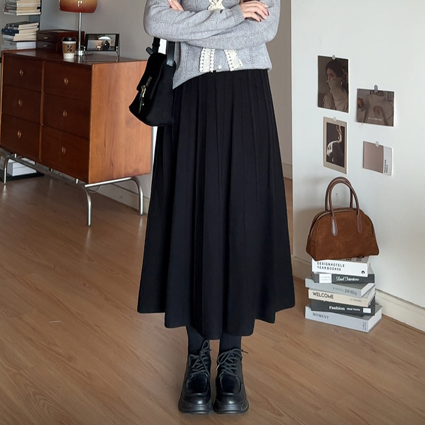 大码女装气质巨显瘦半身百褶长裙