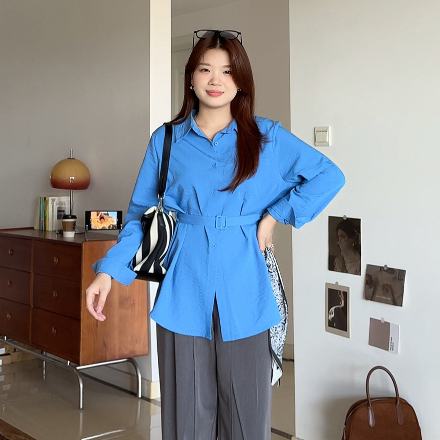 大码女装时尚洋气设计感长袖衬衫