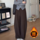 喵喵大码 女装 胖mm秋冬季 微胖 穿搭加绒高腰休闲巨显瘦弯刀裤 3303
