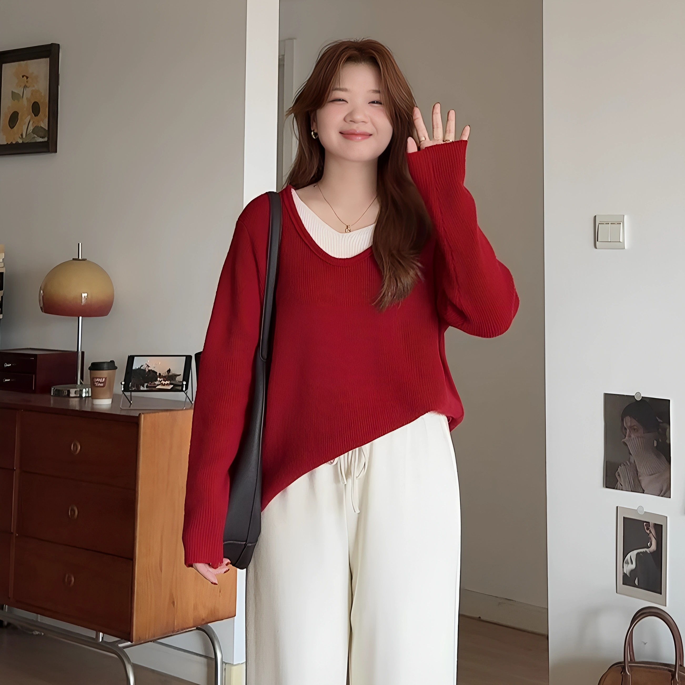 微胖的喵喵大码女装胖mm春装慵懒风针织毛衣显瘦长袖V领上衣2212,女装/女士精品,大码内搭,淘宝优惠券,粉丝福利购,淘宝优惠卷