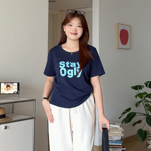 巨好看 微胖 胖mm夏季 喵喵大码 印花T恤遮肚子显瘦上衣5605 女装