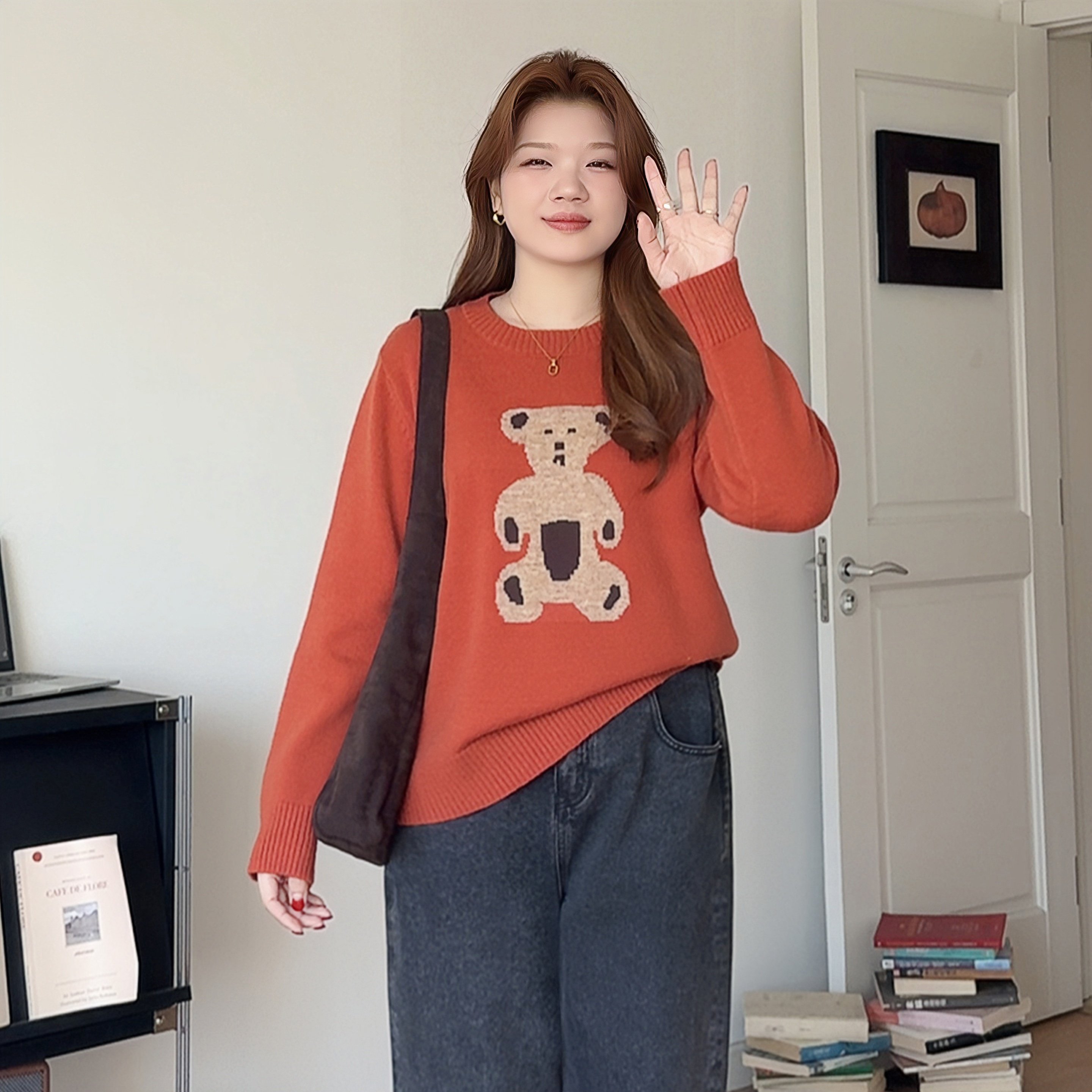 微胖的喵喵大码女装卡通小熊毛衣胖mm秋冬洋气百搭针织上衣2235,女装/女士精品,大码内搭,淘宝优惠券,粉丝福利购,淘宝优惠卷