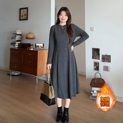 大码加绒加厚巨显瘦针织连衣裙女