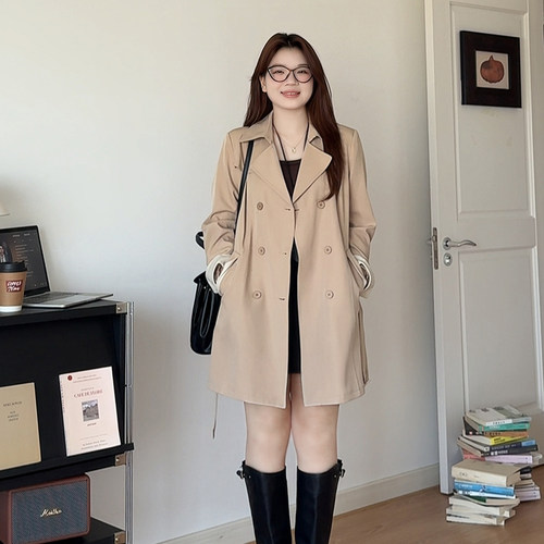 大码女装气质收腰巨显瘦风衣外套