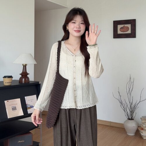 大码女装胖mm巨好看针织开衫上衣