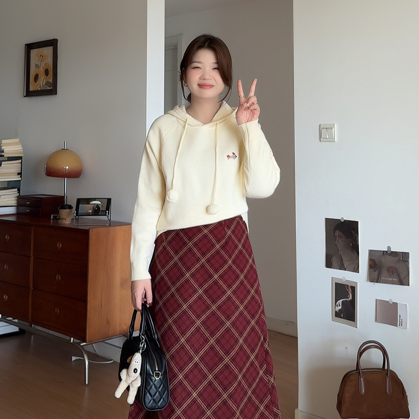 大码女装显瘦连帽刺绣针织衫毛衣