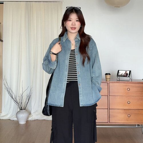 大码女装胖mm牛仔外套巨显瘦上衣