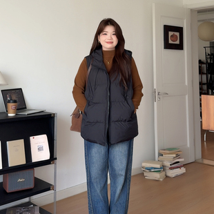 胖mm秋冬季 女装 穿搭显瘦连帽棉服马甲背心外套3326 喵喵大码 微胖