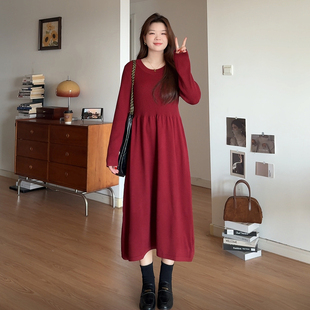 内搭毛衣裙秋冬新款 女装 胖mm巨显瘦针织连衣裙3301 喵喵大码 微胖