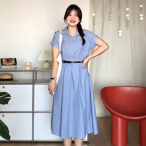 大码女装气质显瘦遮肚法式连衣裙