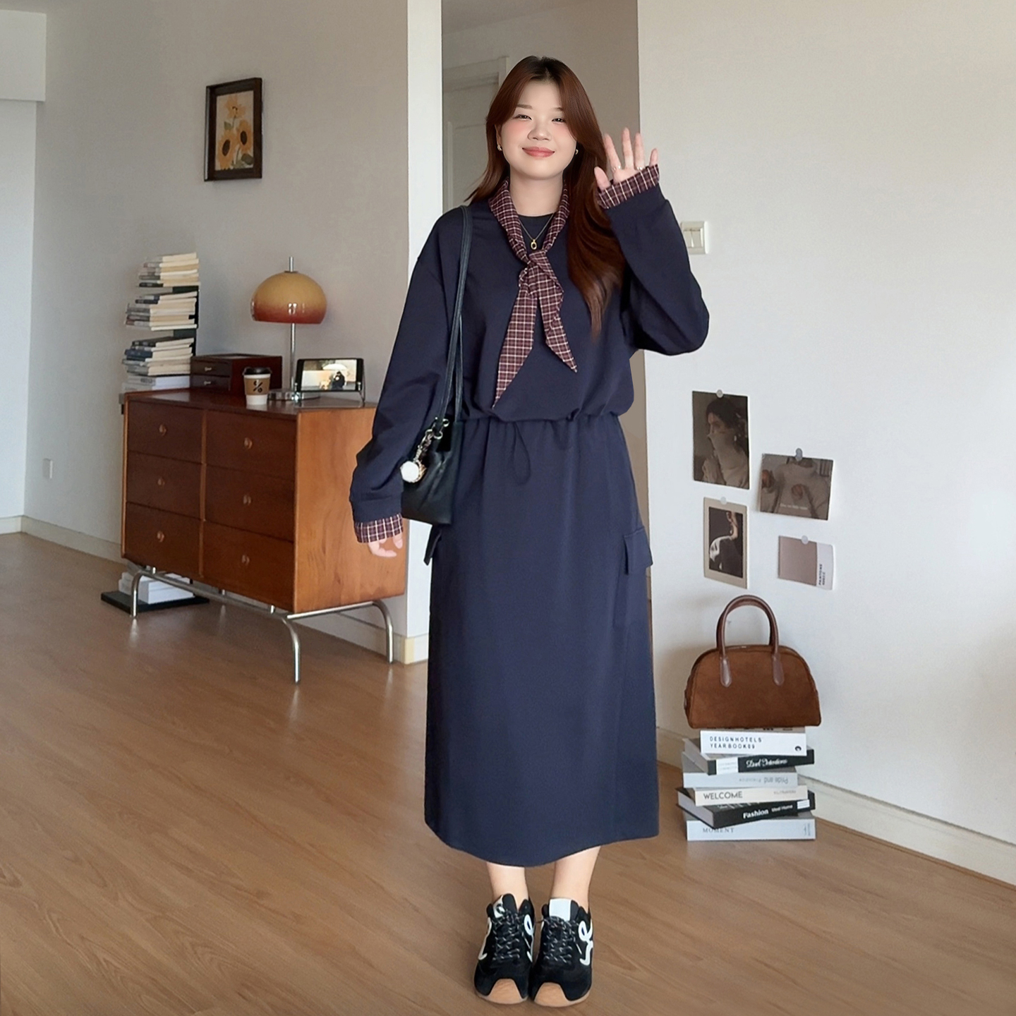 大码女装胖mm通勤上衣半身裙套装