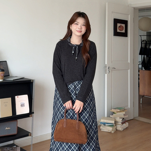 2025韩系独特漂亮带丝巾长袖 微胖 胖mm秋季 女装 上衣7113 喵喵大码