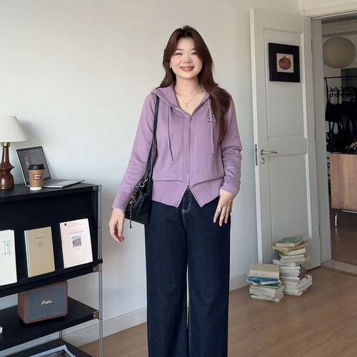 大码女装连帽开衫显瘦针织外套