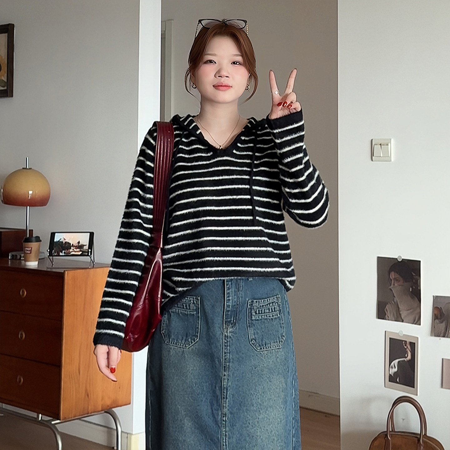 微胖的喵喵大码女装胖mm秋冬条纹宽松显瘦仿水貂连帽针织毛衣3532,女装/女士精品,大码内搭,淘宝优惠券,粉丝福利购,淘宝优惠卷