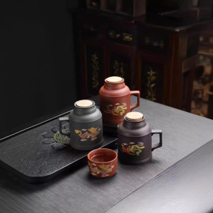 紫砂小暖壶家用水杯子大容量带盖冷热闷茶杯喝茶 遇热水变色老式
