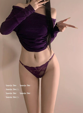 DEC桃欲芭比 纯欲性感蕾丝紫色三角裤女低腰镂空绑带无痕内裤